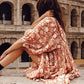 Robe courte d'été tunique florale à col en V et demi-manches