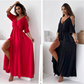 💯Elegantes, sexy Kleid mit V-Ausschnitt und Seitenschlitz für Damen