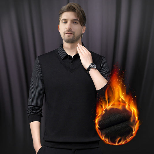 Herren Revers Faux Zweiteiliges Strickhemd
