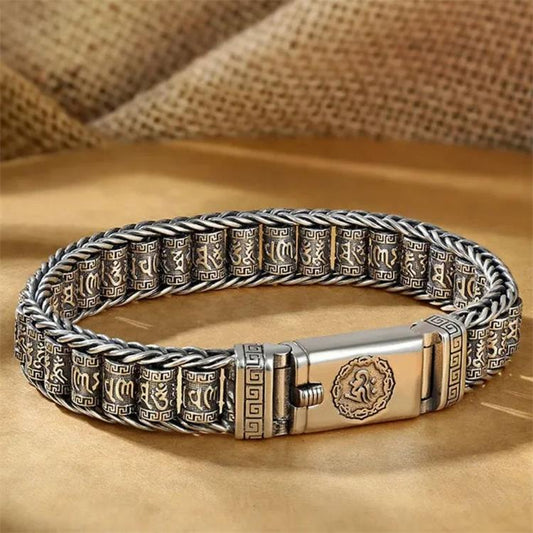 Bracelet Roue de Prière Tibétaine en Argent 925 – Porte-Bonheur Spirituel & Cadeau Élégant