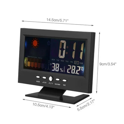 Digitaler LED Temperatur- und Feuchtigkeitsmonitor mit Wettervorhersage und Tischuhr