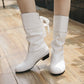 Damenstiefel mit Schnürung und klobigem Absatz bis zur Wadenmitte