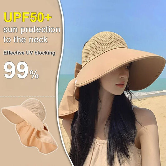 🌞Summer Sun Essentials 👒Großer hohler Hut mit abnehmbarem Halstuch
