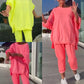 🎁💃Begrenzte Zeit 19% Rabatt💥Rundhalsausschnitt mit Schlitz. Fluoreszierender Freizeitanzug für Damen