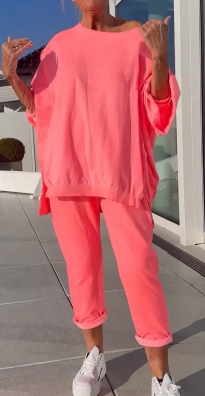 🎁💃Begrenzte Zeit 19% Rabatt💥Rundhalsausschnitt mit Schlitz. Fluoreszierender Freizeitanzug für Damen