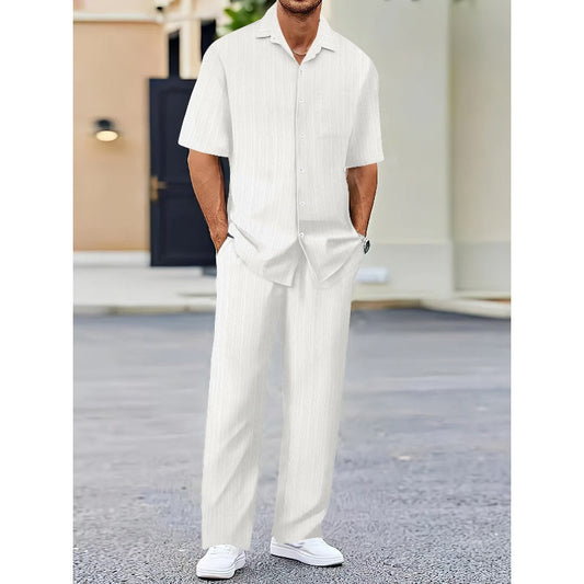 🔥Herren-Set aus Oberteil mit Kragen und Hose mit Kordelzug