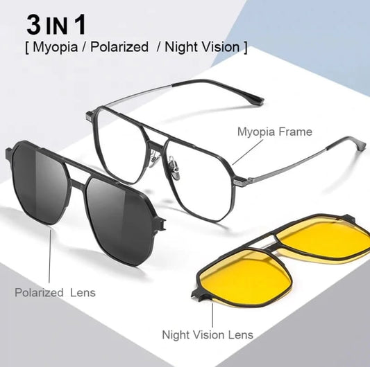 ❤️❤️FOR MÄNNER & FRAUEN "3-IN-1 MAGNETISCHE POLARISIERTE SONNENBRILLE: ALUMINIUM-MAGNESIUM-RAHMEN, NACHTSICHT & PILOTEN-STIL "