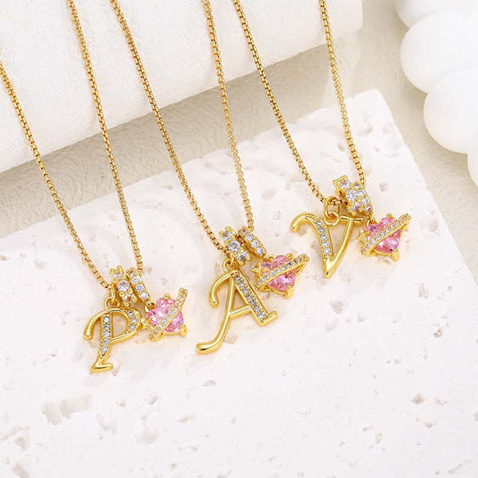 📢📢56 % de réduction !!!🌟Collier avec initiale et pendentif cœur rose