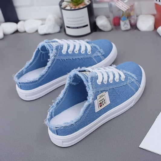 👟 ⏰OFFRE LIMITÉE : 50 % DE RÉDUCTION !👖 Baskets Mules en Jean pour Femme – Enfiler Facile, Semelle Confortable & Parfaites Pour Un Look Décontracté Et Estival ☀️