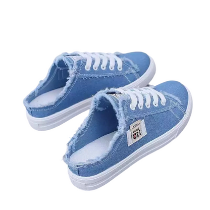 👟 ⏰OFFRE LIMITÉE : 50 % DE RÉDUCTION !👖 Baskets Mules en Jean pour Femme – Enfiler Facile, Semelle Confortable & Parfaites Pour Un Look Décontracté Et Estival ☀️